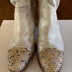 Metallic silver ankle boots